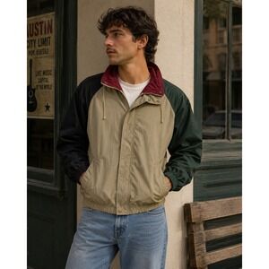 Munsingwear Vintage Colorblock‎ Windbreaker Jacket XL Tan Black Green Burgundy
